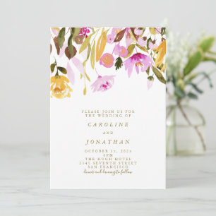 Invitation Aquarelle florale rose et jaune d'été