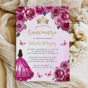Invitation Aquarelle Florale rose Fuchsia Quinceañera