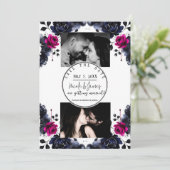 Invitation Aquarelle florale rose magenta bleu épais Date de  (Debout devant)