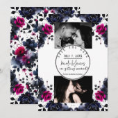 Invitation Aquarelle florale rose magenta bleu épais Date de  (Devant / Derrière)