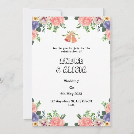 Invitation Aquarelle Florale rose Mariage moderne (Devant)