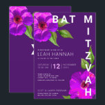 Invitation Aquarelle florale rose moderne violet Bat mitzvah<br><div class="desc">Soyez fier, réjouissez-vous et présentez ce jalon de votre Bat mitzvah préféré avec cette invitation sophistiquée et personnalisée ! Un cassis chic, superbe, violet et une aquarelle rose fleurie avec un type de san serif moderne recouvrent un arrière - plan de prune violet foncé. Personnalisez le texte personnalisé avec le...</div>