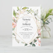 Invitation Aquarelle Florale Rose Or Mariage moderne (Debout devant)