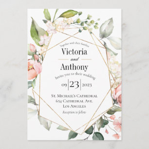 Invitation Aquarelle Florale Rose Or Mariage moderne