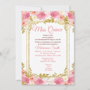 Invitation Aquarelle florale rose pâle Miss Quince mexicaine 