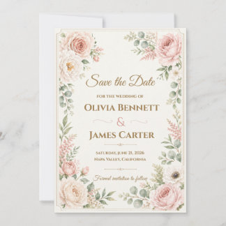 Invitation Aquarelle Florale Rose Pâle Personnalisée