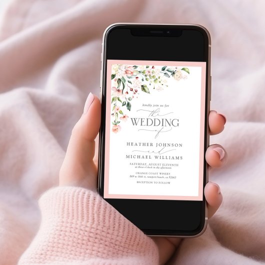 Invitation Aquarelle florale rose pâle Script Mariage photo