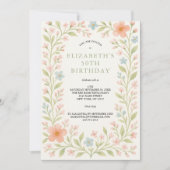 Invitation Aquarelle florale rose pâle Vert Sage 50e (Devant)