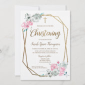 Invitation Aquarelle florale rose personnalisée Bébé Christen (Devant)