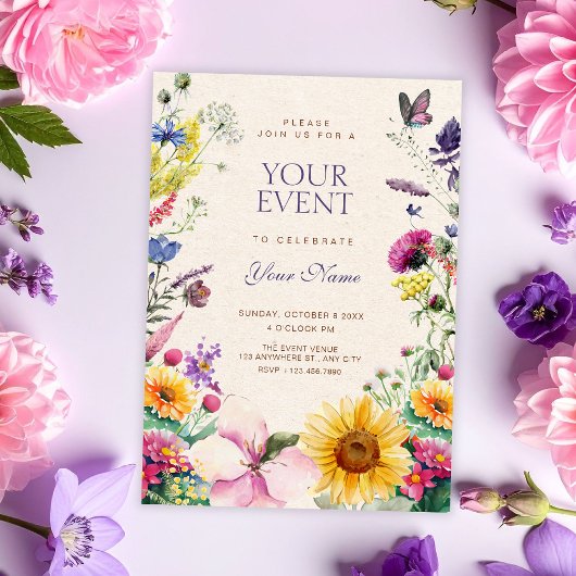 Invitation Aquarelle florale rustique