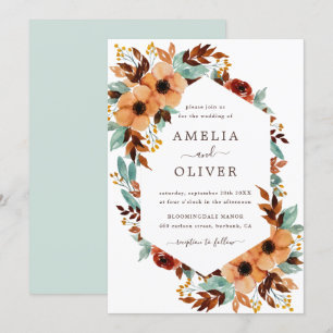 Invitation Aquarelle florale rustique Blanc et Mariage de men
