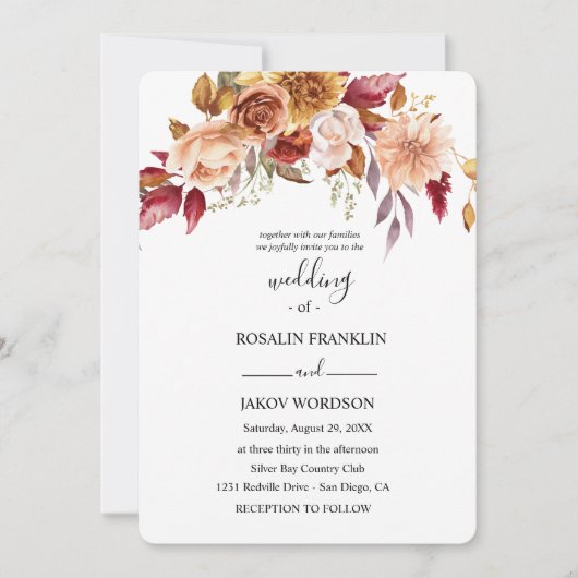 Invitation aquarelle florale rustique de mariage (Devant)