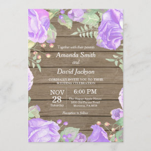 Invitation Aquarelle florale rustique de pourpre de