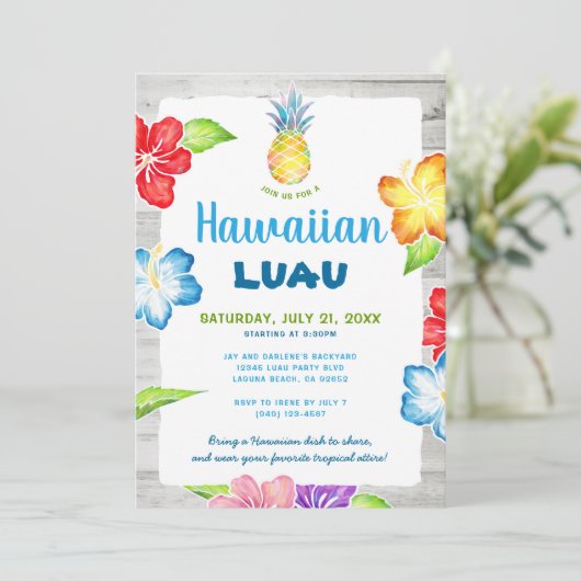 Invitation Aquarelle Florale Rustique Tropicale Hawaïenne Lua (Debout devant)