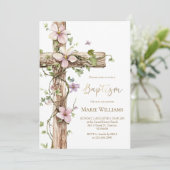 Invitation Aquarelle Florale Saint-Croix Baptême (Debout devant)