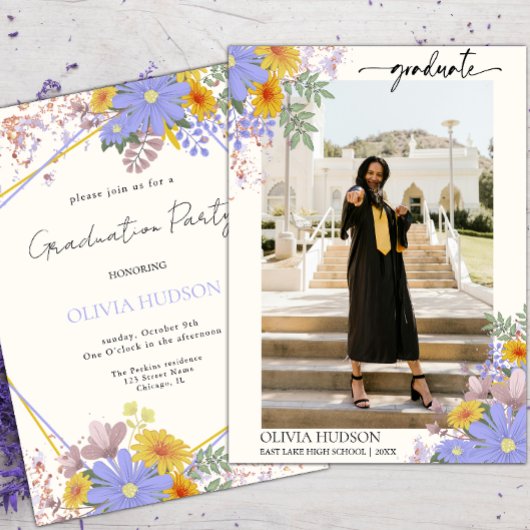Invitation aquarelle florale sauvage moderne graduation photo
