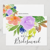 Invitation Aquarelle Florale Serez-Vous Ma Femme D'Accueil (Devant / Derrière)