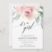 Invitation Aquarelle florale simple baby shower fille (Devant)
