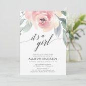 Invitation Aquarelle florale simple baby shower fille (Debout devant)