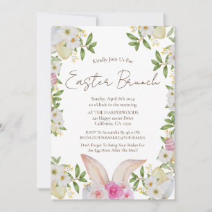 Invitation Aquarelle florale simple chasse aux oeufs de brunc