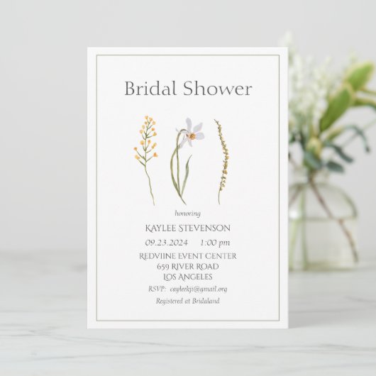Invitation Aquarelle florale Simple douche nuptiale Invitatio (Debout devant)