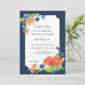 Invitation Aquarelle florale simple Marine Orange Mum Thiston (Debout devant)