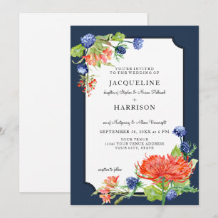 Invitation Aquarelle florale simple Marine Orange Mum Thiston