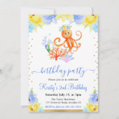 Invitation Aquarelle Florale sous-marine Octopus Anniversaire (Devant)