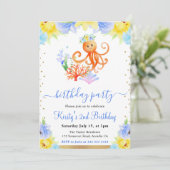 Invitation Aquarelle Florale sous-marine Octopus Anniversaire (Debout devant)