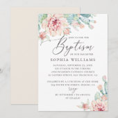Invitation Aquarelle florale Succulente | Baptême élégant (Devant / Derrière)
