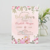 Invitation Aquarelle Florale Teapot Baby shower Macaron (Debout devant)