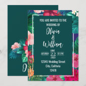 Invitation Aquarelle florale tendance Mariage vert tropical (Devant / Derrière)