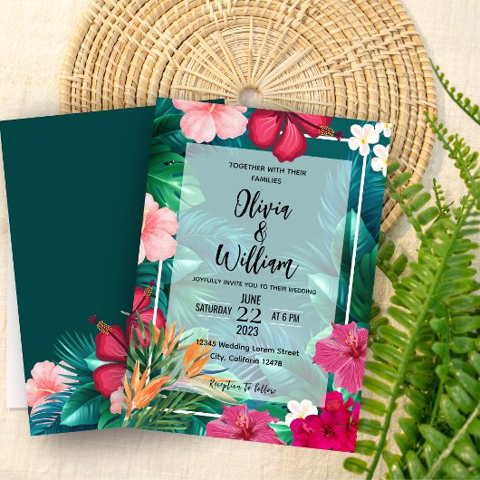 Invitation Aquarelle florale tendance Mariage vert tropical