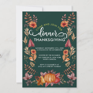Invitation Aquarelle Florale Thanksgiving Green Dîner à thème