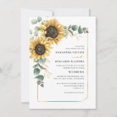 Invitation Aquarelle Florale Tournesol Mariage Eucalyptus (Devant)