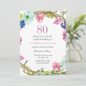 Invitation Aquarelle florale tropicale 80e anniversaire Invit (Debout devant)