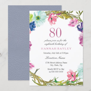 Invitation Aquarelle florale tropicale 80e anniversaire Invit