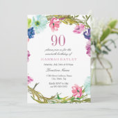 Invitation Aquarelle florale tropicale 90e anniversaire Invit (Debout devant)