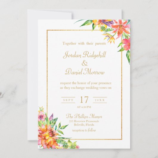 Invitation Aquarelle florale tropicale Chic Mariage d'été (Devant)
