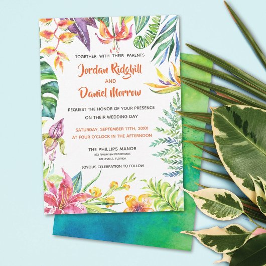 Invitation Aquarelle florale tropicale Mariage de plage moder