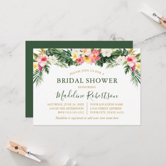 Invitation Aquarelle Florale Tropicale Mariage Vert (Devant/Arrière en situation)
