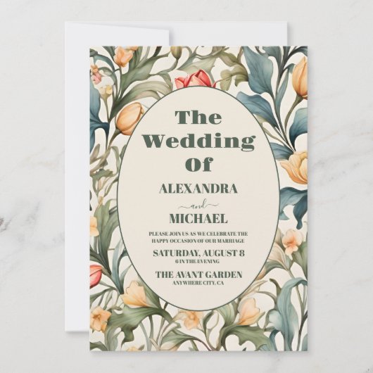 Invitation Aquarelle Florale Tulips William Morris Mariage (Devant)