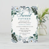 Invitation Aquarelle florale Turquoise Vert doux 15 Invitatio (Debout devant)