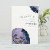 Invitation Aquarelle florale unique Marine bleu violet Mariag (Debout devant)