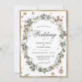 Invitation Aquarelle Florale Verdure Mariage cadre or (Devant)