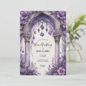 Invitation Aquarelle florale violet gothique païen à la main (Debout devant)