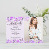 Invitation Aquarelle florale violet lavande graduation photo (Debout devant)