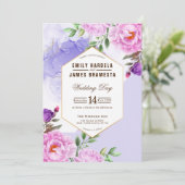 Invitation Aquarelle Florale violet Mariage Budget encadré (Debout devant)