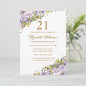 Invitation Aquarelle Florale violet Or 21e anniversaire (Debout devant)