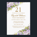 Invitation Aquarelle Florale violet Or 21e anniversaire<br><div class="desc">Invitations florales plus élégantes dans le Little Bayleigh Store!</div>